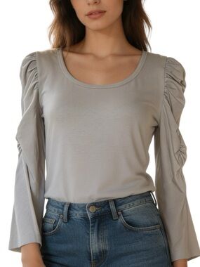 Cotton Beige Soft Puff Sleeve NWT Long Sleeve Grace Small Stretch